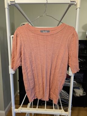 Womens Pink Short Sleeve Sweater Top